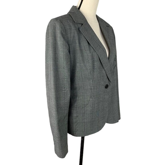 Oscar by Oscar de la Renta Jacket Women 14 Left Side Floral Gray Plaid 1 Button - Picture 7 of 9
